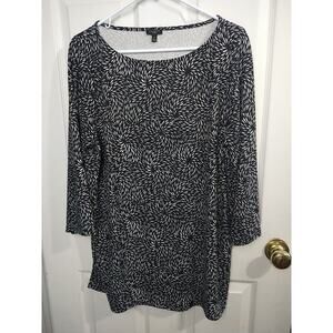 Talbots Woman 1X Black White Tunic Stretch Blouse Minimalist Business Casual
